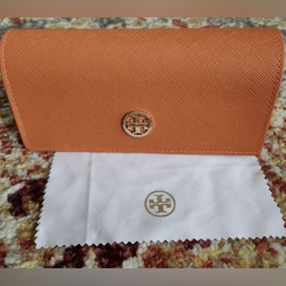 Tory Burch Orange Triangular Sunglasses and/or Makeup Clutch with cleaning cloth - Picture 2 of 9